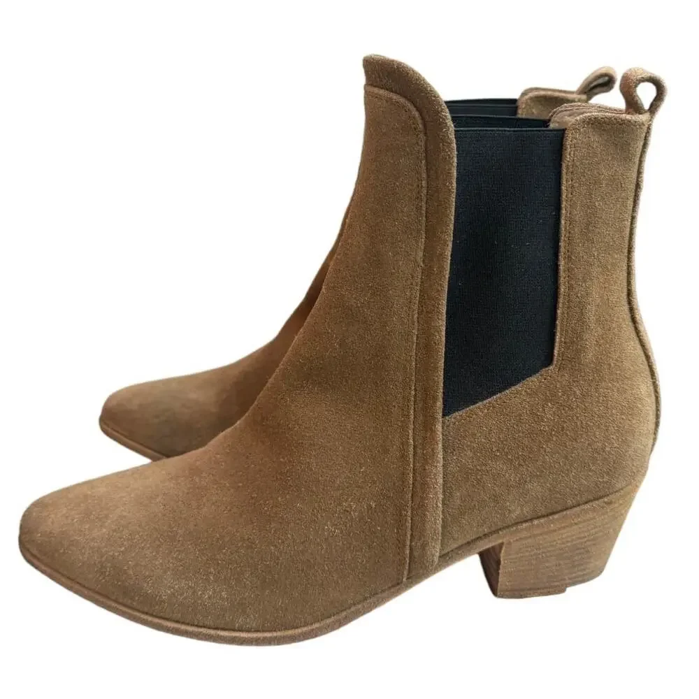 IRO Beige Suede Heeled Almond Toe Chelsea Boots, Women's Size 36